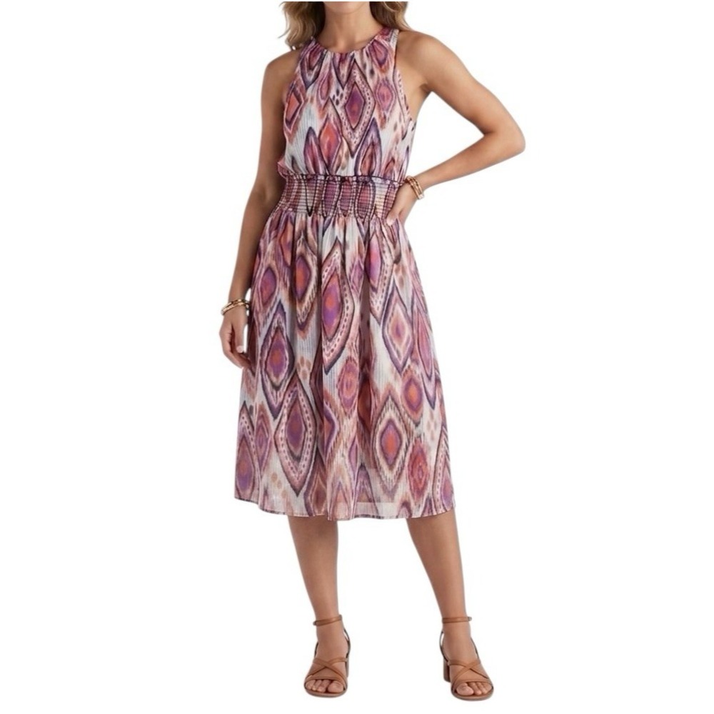 TRINA TURK A-Line Dress sz 8 Multicolor Ikat High Neckline Empire Waist NWT
